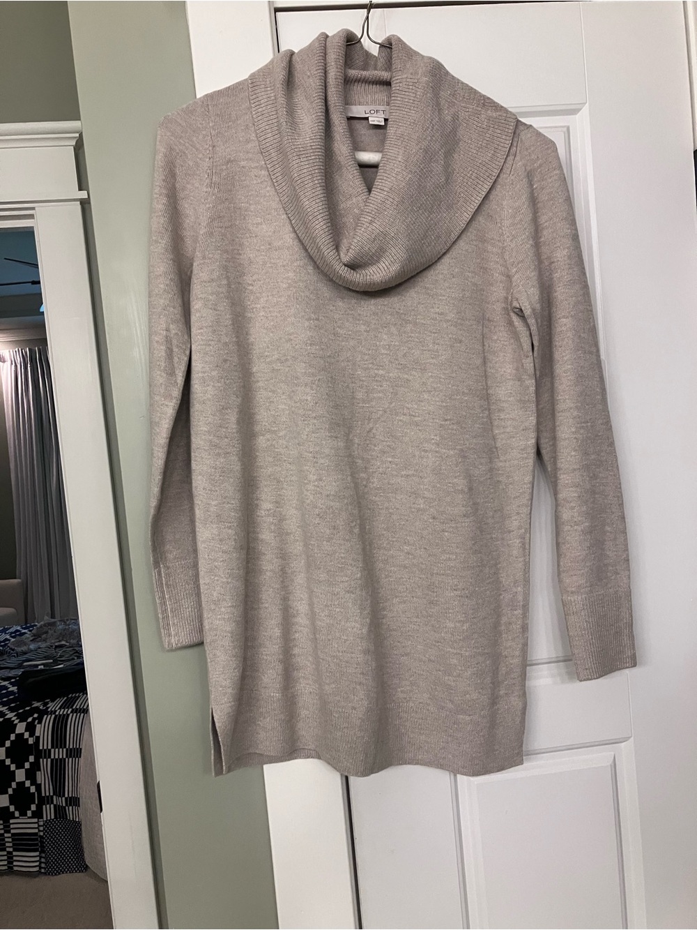 LOFT Light Taupe Cowl Neck Tunic Sweater